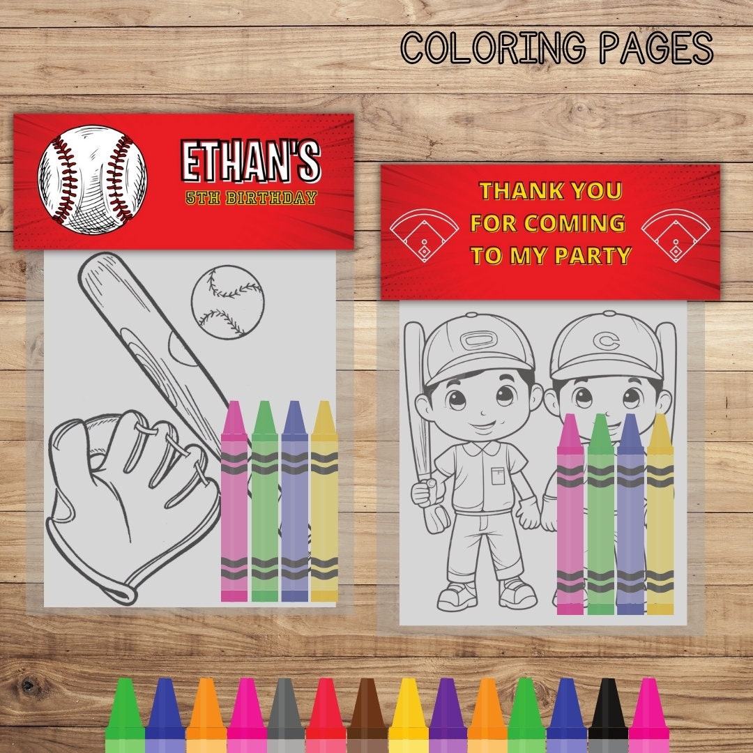 Baseball, Baseball Mini Coloring Pages and Crayons, Baseball Birthday ...