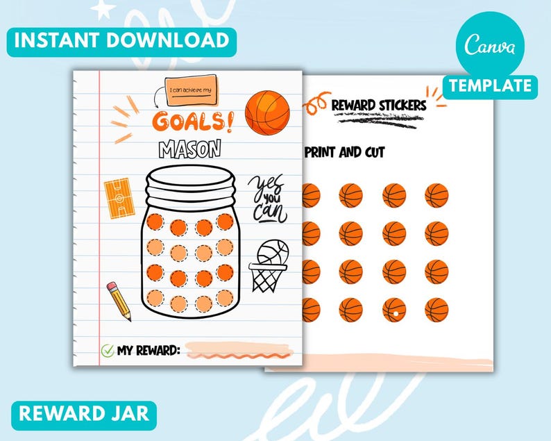 Editable Basketball Reward Jar Printable, Goal Tracking Chart, Kids ...