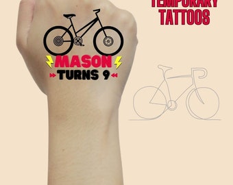 Bicycle Birthday Temporary Tattoos, Custom Party Favors
