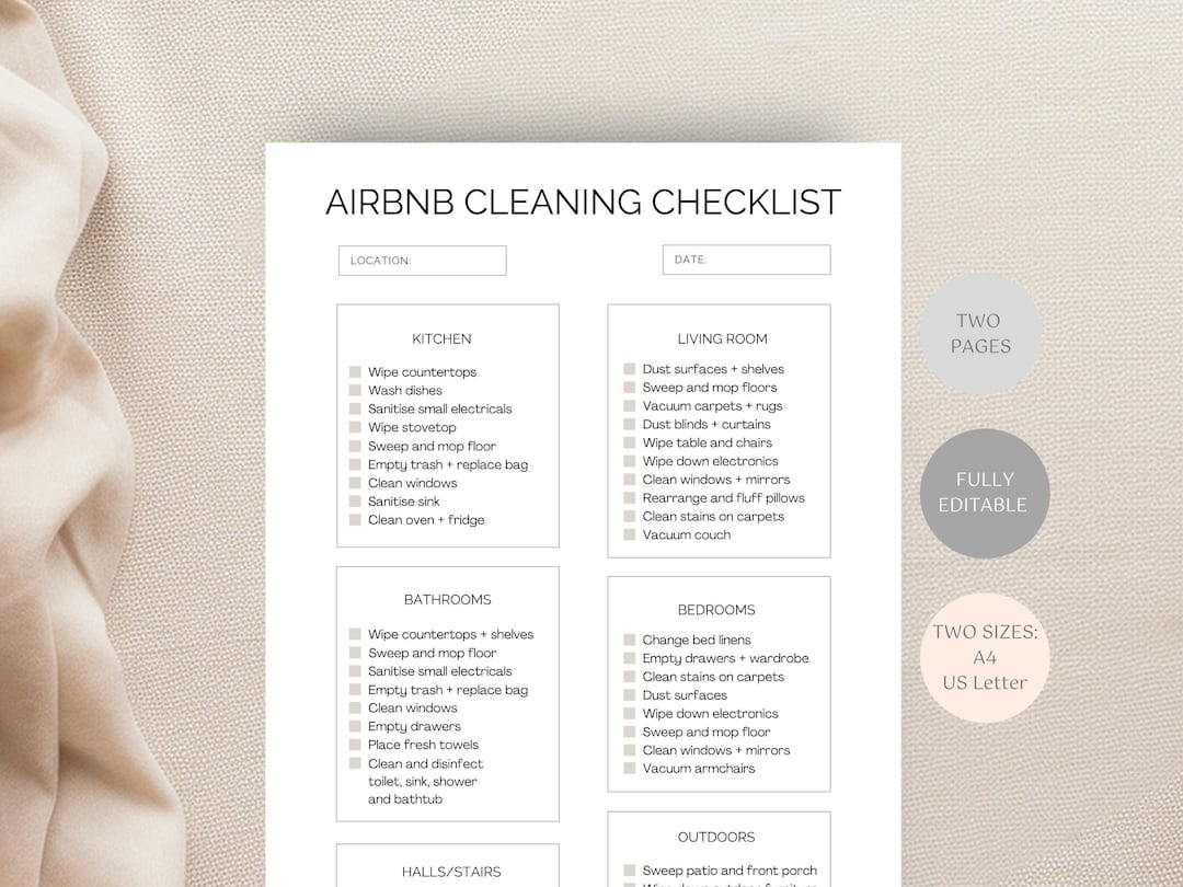 Airbnb Cleaning Checklist Template, Editable Housekeeping Cleaning