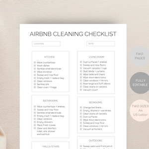 Plantilla de lista de verificación de limpieza de Airbnb, programa de limpieza de la casa editable, propiedad de alquiler vrbo, guía de limpieza