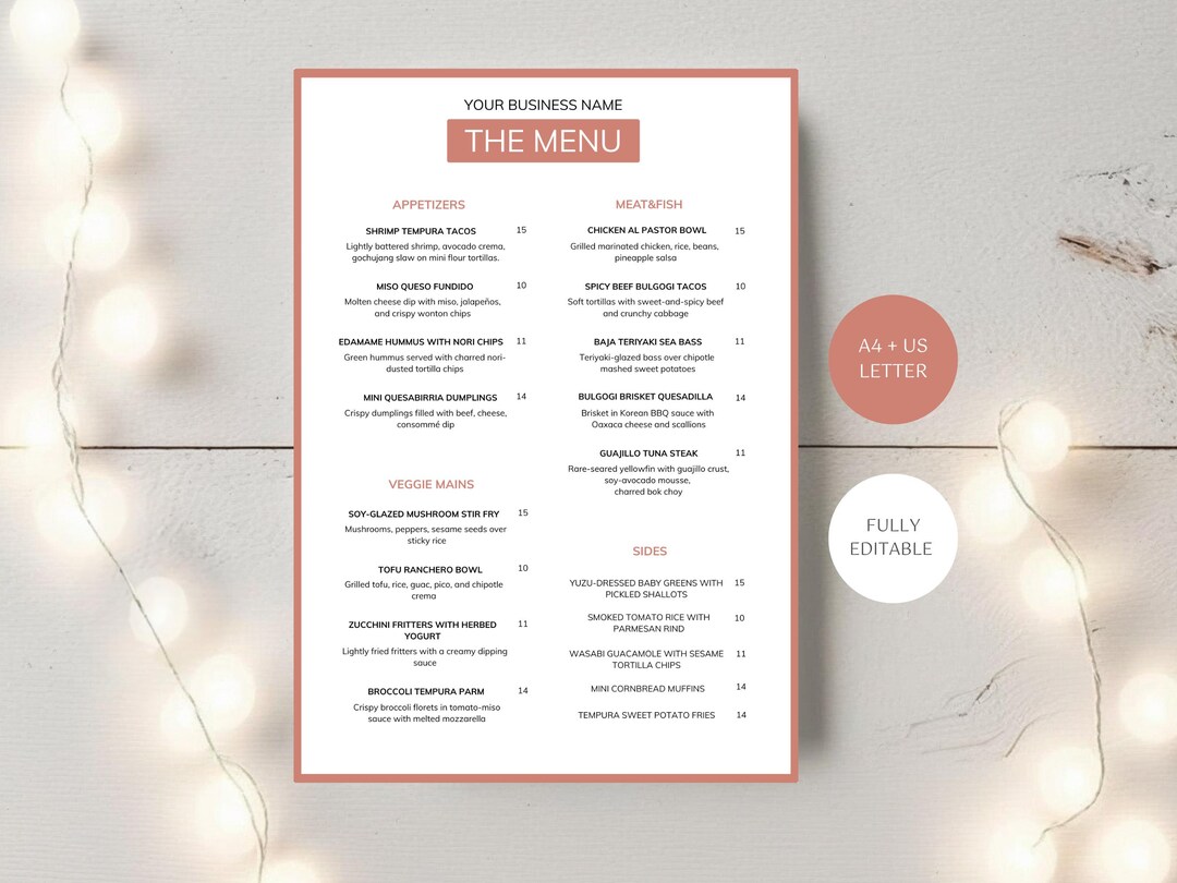 Report Menu Example Design Restaurant Menu Template: Modern Minimalist Design (canva Editable ...