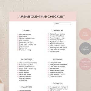 Plantilla de lista de verificación de limpieza de Airbnb, programa de limpieza de la casa editable, guía de limpieza de propiedades de alquiler de Vrbo
