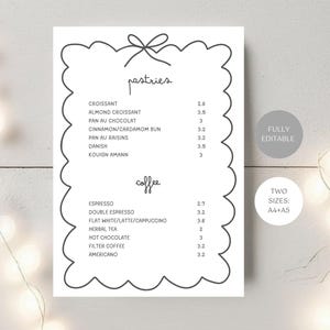 Menu de boulangerie du café modifiable, modèle de menu café + pâtisseries, liste de prix couleurs neutres, menu de restaurant moderne