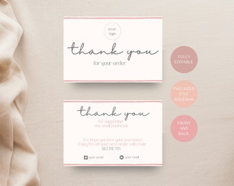 Business thank you card template, editable thank you note, order packaging essentials