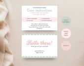 Care card instructions template, editable wool garment product care, package insert small business, canva template, printable thank you card