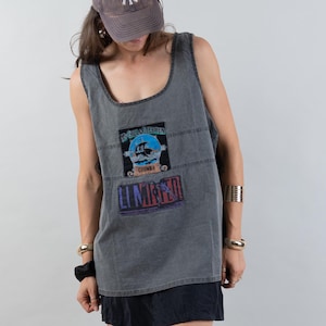 Vintage 1980s Unisex Tank Top – Grey with Funky Patch, Oversized Size XXL