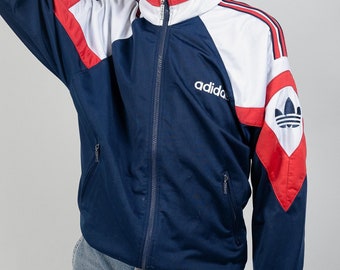 vintage Adidas jacket red blue color block Size S 80s 90s