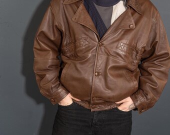 Vintage Leather Jacket Heavy Leather Distressed Jacket