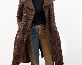 Vintage Brown Broadtail Lamb Fur Persian Coat Size S 80s 90s
