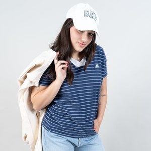 Vintage Adidas polo tshirt blue white striped size M cotton 80s 90s