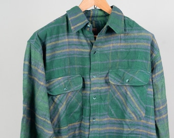 Vintage flannel shirt green lumberjack green L 80s