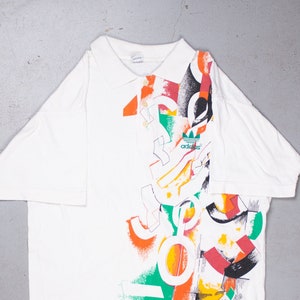 Vintage Adidas polo shirt graphic tee white abstract colorful pattern size M unisex