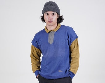 Vintage skater sweatshirt blue yellow hard cotton gender neutral Size M 80s