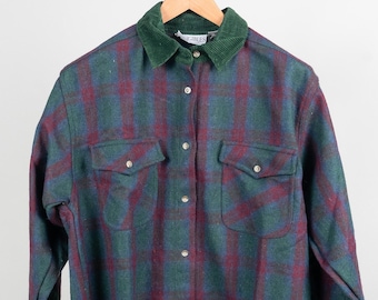 Vintage loden felt shirt lined lumberjack blue green L - XL 80s