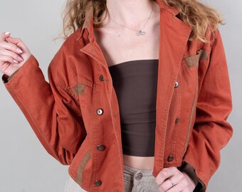 vintage cropped bomber jacket cotton jacket bronze beige Size M 80s