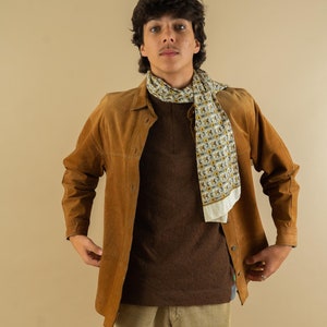 Vintage leather jacket parka beige suede brown Size M / L velor 80s 90s