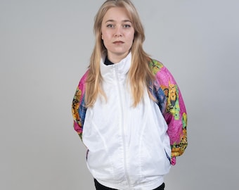 Vintage Adidas sport jacket training jacket white crazy pattern Size L 80s 90s