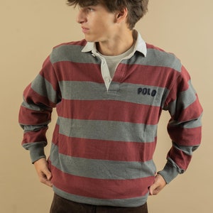 Vintage Polo Ralph Laurent jumper shirt Size M brown gray striped pattern cotton 80s gender neutral