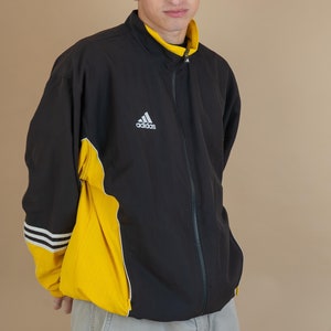 Vintage Adidas black and yellow windbreaker jacket Size L 80s 90s