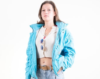 Vintage ski jacket Löffler green turquoise cropped Size M 80s 90s