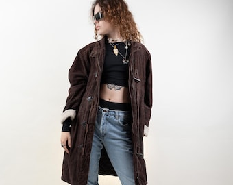 Vintage corduroy jacket teddy fur sleeves brown jacket vintage parka gender neutral perfect autumn jacket second hand 90s aesthetic grunge