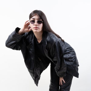 veste en cuir vintage parka en daim vieilli noir Taille L 80s
