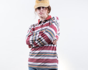 Vintage skater sweatshirt red striped hard cotton gender neutral Size L - S 80s