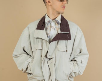Vintage bomber jacket beige Size L cotton gender neutral 80s 90s