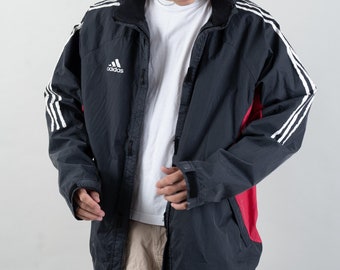 Vintage Adidas Black and Red Windbreaker Jacket Size L - XL