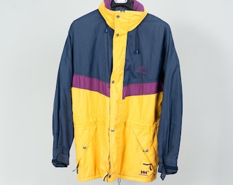 Vintage Helly Hansen Outdoor Ski Jacket Yellow Color Block Pattern