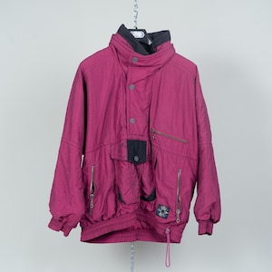 Vintage ski jacket parka red burgundy Size L - XL lined winter parka 80s