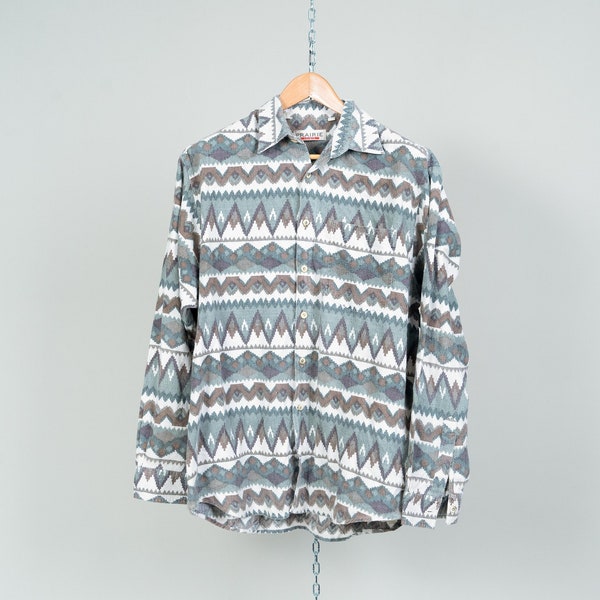 Vintage cotton / flannel shirt Navajo pattern aztec grey oversize L 80s 90s