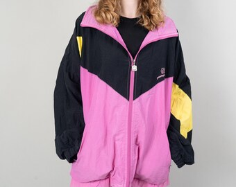 Vintage Size XL Shelljacket Sport Jacket Windbreaker 80s 90s black pink