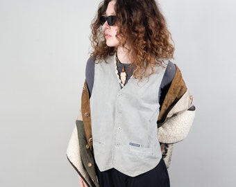 Vintage vest gray cotton Size L gender neutral 80s