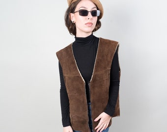 vintage shepherd vest leather wool suede one size crazy pattern navajo 80s 90s