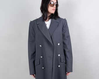 Vintage wool blend coat oversized grey 80s 90s military coat