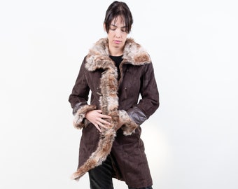 vintage beige faux fur coat y2k 90s brown