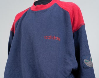 Vintage Adidas sweatshirt blue red color block pattern size L - XL 80s 90s