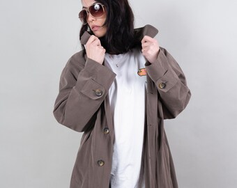 80s vintage trench coat basic classic gray coat cotton Size L oversize gender neutral coat for men coat for woman second hand