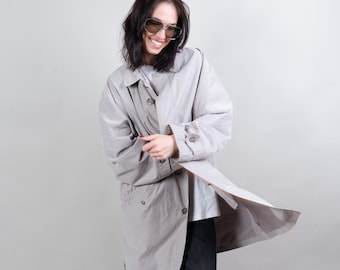 80s vintage trench coat basic classic gray coat cotton Size L oversize gender neutral coat for men coat for woman second hand
