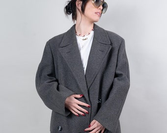 Vintage wool coat oversized gray 80s 90s