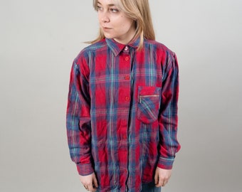 Vintage flannel shirt red lumberjack shirt check pattern size M 80s 90s