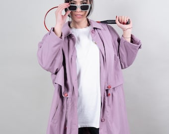 vintage purple trench coat single breasted cotton blend oversized 80s 90s