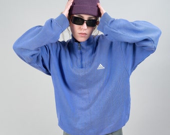 Vintage Adidas sweatshirt blue color block pattern size M - L 80s 90s
