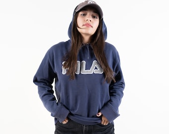 80s vintage Fila hoodie jumper blue gray Size M sweatshirt second hand gender neutral hard cotton jumper true vintage grunge second hand