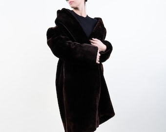 Vintage women faux fur coat overcoat oversized Size L 80s 90s