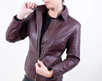 Vintage leather jacket cropped bronze red Size S / Meter 80s