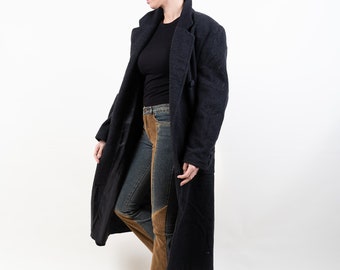 Vintage wool trench coat black Size L / XL 80s 90s