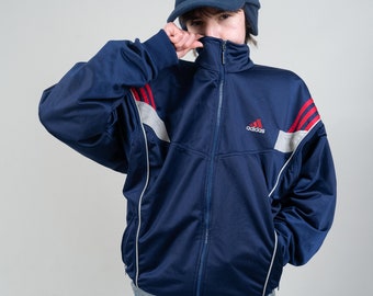 vintage Adidas jacket red blue color block Size L 80s 90s